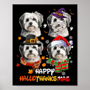 Shih Tzu Dog Hallothanksmas Halloween Thanksgiving Poster