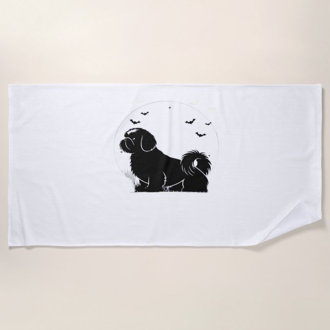 Shih Tzu Dog – Halloween Moon Silhouette Classic T Beach Towel (Front)