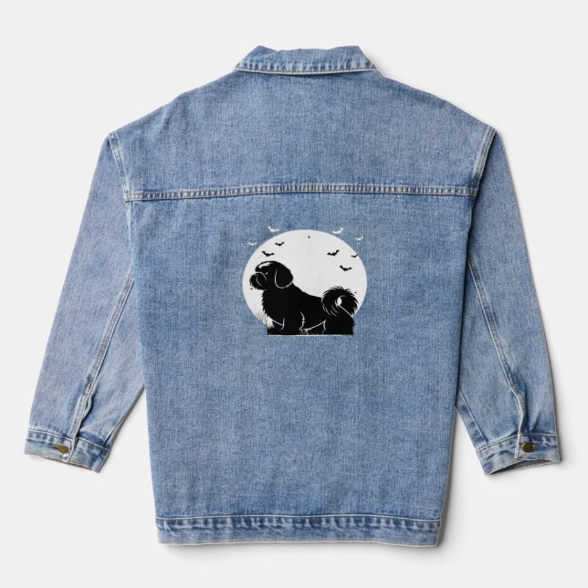 Shih Tzu Dog – Halloween Moon Silhouette Classic T Denim Jacket (Back)