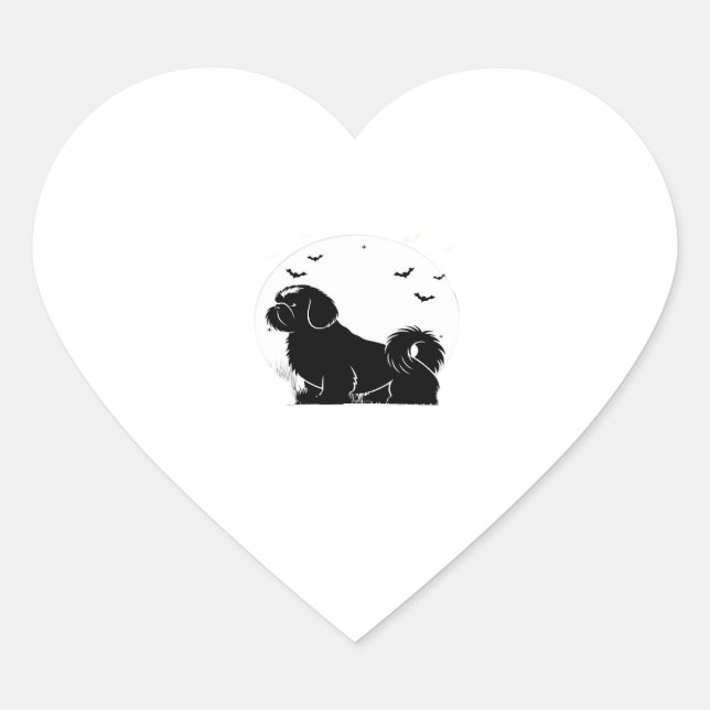 Shih Tzu Dog � Halloween Moon Silhouette Classic T Heart Sticker (Front)