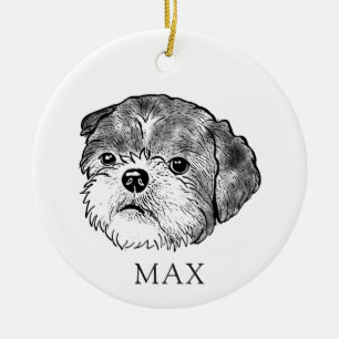Shih Tzu Dog Hand Drawing Personalised Ceramic Tree Decoration