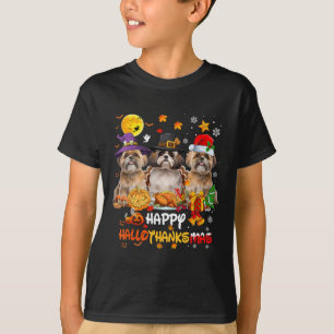 Shih Tzu Dog Happy Halloween Thanksgiving Merry Ch T-Shirt