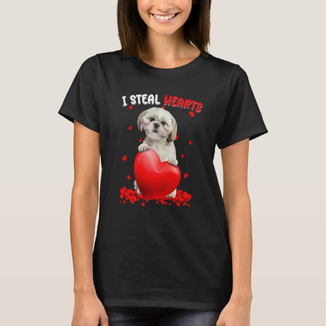 Shih Tzu Dog I Steal Hearts Cute Valentine Day Wom T-Shirt (Front)