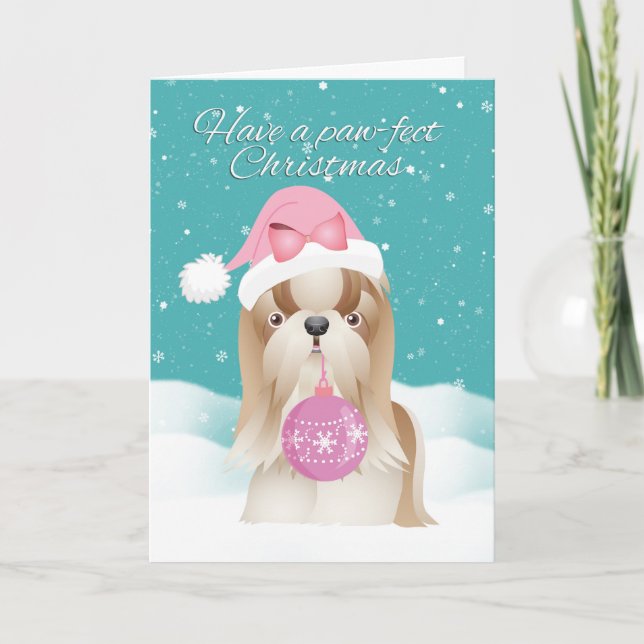 Shih Tzu Dog In Santa Hat Christmas Card (Front)