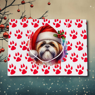 Shih Tzu Dog in Santa Hat Christmas Large Gift Bag