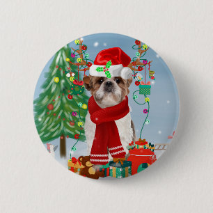 Shih Tzu Dog in Snow Christmas  6 Cm Round Badge
