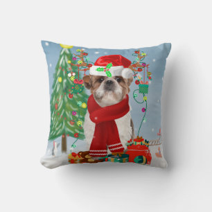 Shih Tzu Dog in Snow Christmas Cushion