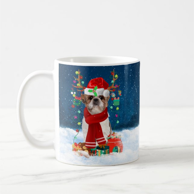 Shih Tzu Dog in Snow with Christmas Gifts  Coffee Mug (Left)