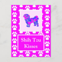 Shih Tzu Dog Kisses Silhouette in Cute Pink & Blue