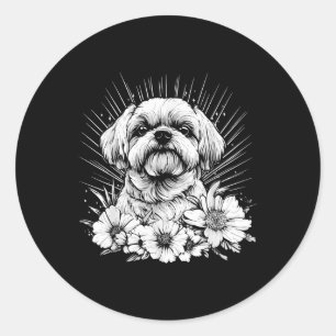Shih Tzu Dog Lover Retro Style Tattoo _1  Classic Round Sticker
