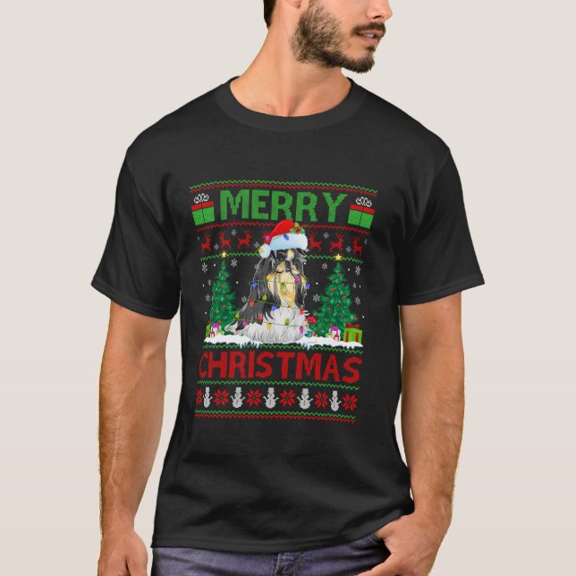 Shih Tzu Dog Lover Xmas Lighting Ugly Shih Tzu Chr T-Shirt (Front)