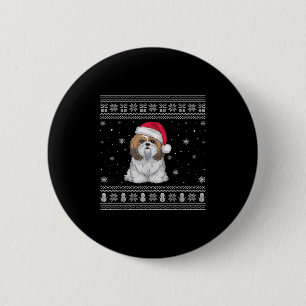 Shih Tzu Dog Lovers Men Women Santa Ugly Xmas Swea 6 Cm Round Badge