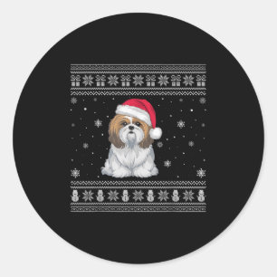 Shih Tzu Dog Lovers Men Women Santa Ugly Xmas Swea Classic Round Sticker
