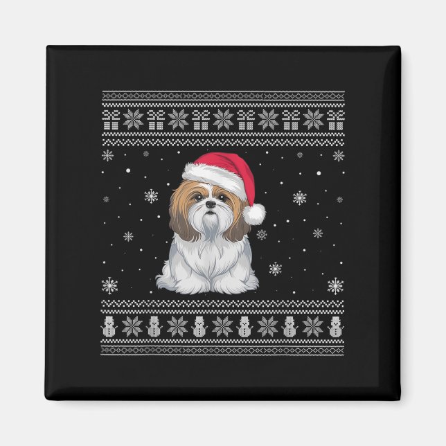 Shih Tzu Dog Lovers Men Women Santa Ugly Xmas Swea Magnet (Front)
