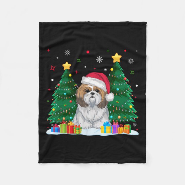 Shih Tzu Dog Lovers Santa Hat Ugly Christmas Sweat Fleece Blanket (Front)