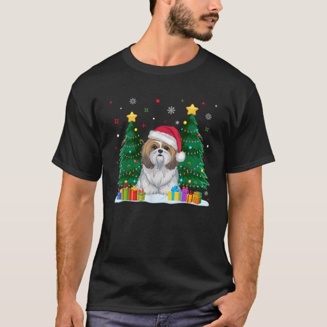 Shih Tzu Dog Lovers Santa Hat Ugly Christmas Sweat T-Shirt (Front)