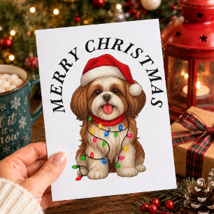 Shih Tzu Dog Merry Christmas Santa Hat Holiday Postcard