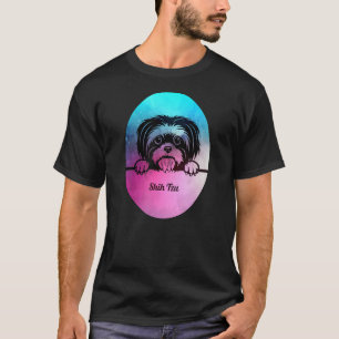 Shih Tzu Dog Mum And Dad Pet Parents Blue Pink E T-Shirt