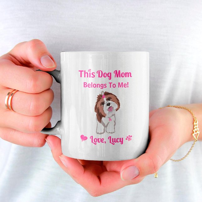 Shih Tzu Dog Mum Belongs To Me Pink Paws & Hearts Coffee Mug (Creator Uploaded)