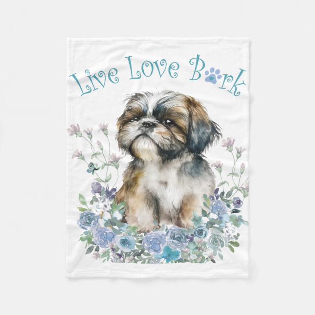 Shih Tzu Dog Mum Floral Fleece Blanket (Front)