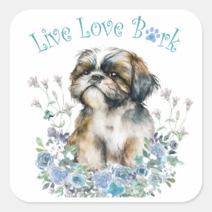 Shih Tzu Dog Mum Floral Square Sticker