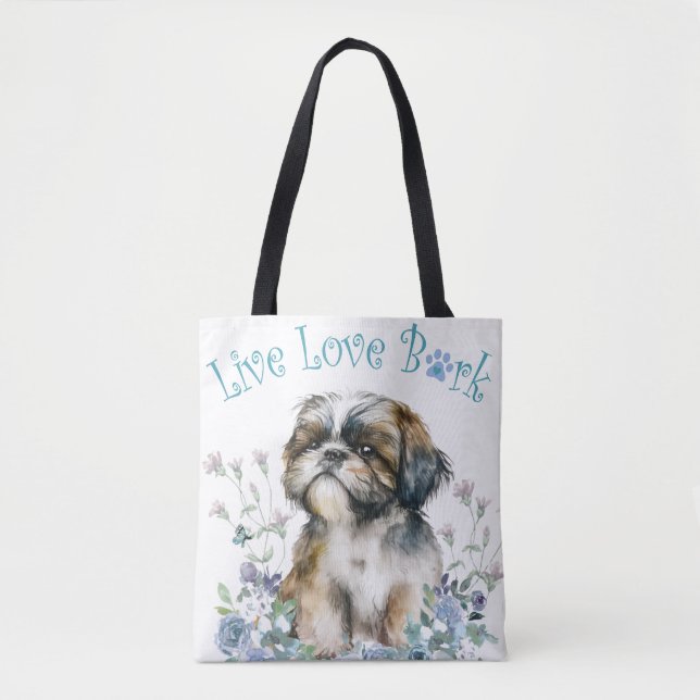 Shih Tzu Dog Mum Floral Tote Bag (Front)