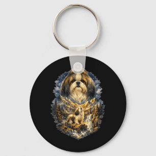 Shih Tzu Dog Nature Howling to the Moon Vintage Key Ring