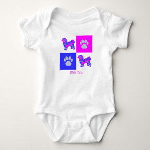 Shih Tzu Dog & Paw Pink and Blue Baby Bodysuit