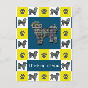 Shih Tzu Dog & Paw Yellow & Blue Thinking of You Postcard