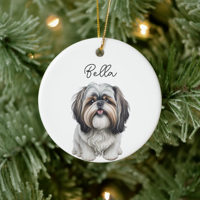 Shih Tzu Dog Pet Custom Name Holiday Christmas Ceramic Tree Decoration (Tree)