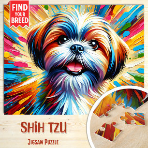 Shih Tzu Dog Portrait Acrylic Art Print Dog Lover Jigsaw Puzzle