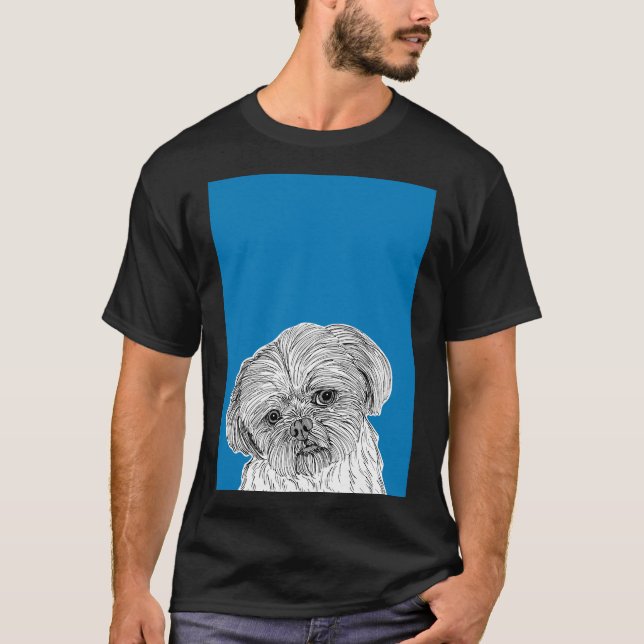 Shih Tzu Dog Portrait ( Blue Background ) T-Shirt (Front)