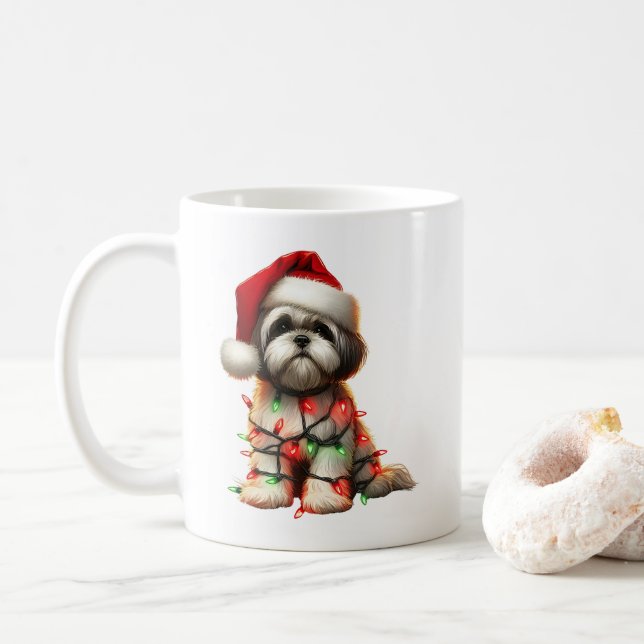 Shih Tzu Dog Puppy Christmas  Coffee Mug (With Donut)
