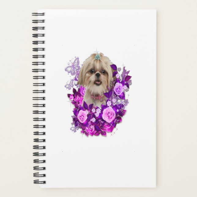 Shih Tzu Dog Purple Rose Flower Floral Gift Planner (Front)