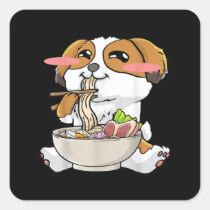 Shih Tzu Dog Ramen Noodles Kawaii Cute Gift Square Sticker
