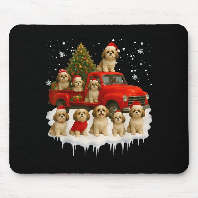 Shih Tzu Dog Red Truck Christmas Tree Santa Ugly X Mouse Mat (Front)