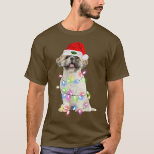 Shih Tzu dog Santa Christmas Tree Lights Xmas Boys T-Shirt