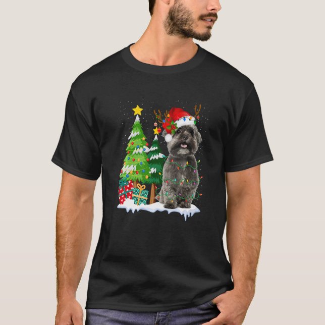 Shih Tzu Dog Santa Hat Reindeer Christmas Lights  T-Shirt (Front)