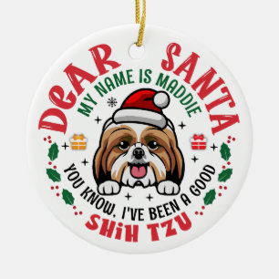 Shih Tzu Dog Santa Personalised Christmas Tree Ceramic Tree Decoration