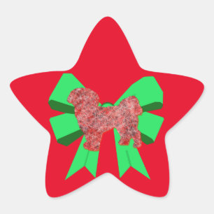 Shih Tzu Dog Silhouette Green Bow Star Sticker