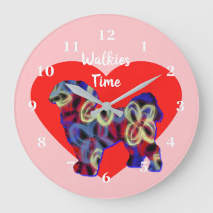 Shih Tzu Dog Silhouette Valentine’s Day Heart Pink Large Clock
