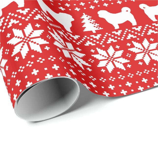 Shih Tzu Dog Silhouettes Christmas Sweater Pattern Wrapping Paper (Roll Corner)