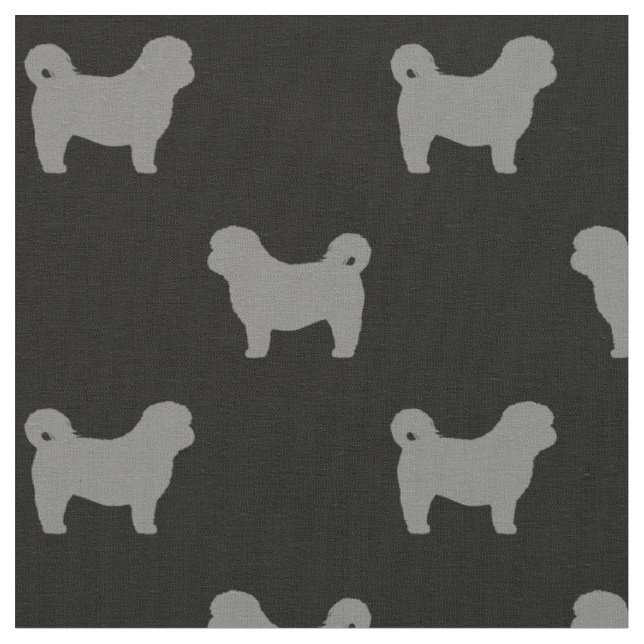 Shih Tzu Dog Silhouettes Grey and Black Patterned Fabric (Close Up)