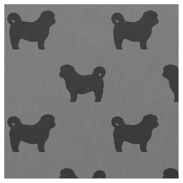 Shih Tzu Dog Silhouettes Grey and Black Patterned Fabric (Close Up)