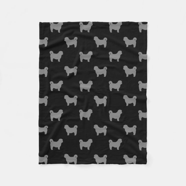 Shih Tzu Dog Silhouettes Pattern Black and Grey Fleece Blanket (Front)