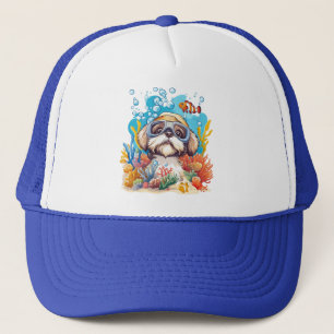 Shih Tzu Dog Snorkelling Coral Reef Trucker Hat