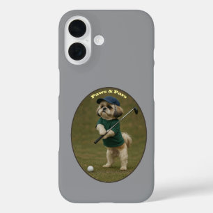 Shih Tzu Dog Standing and Holding a Golf Club URM iPhone 16 Case