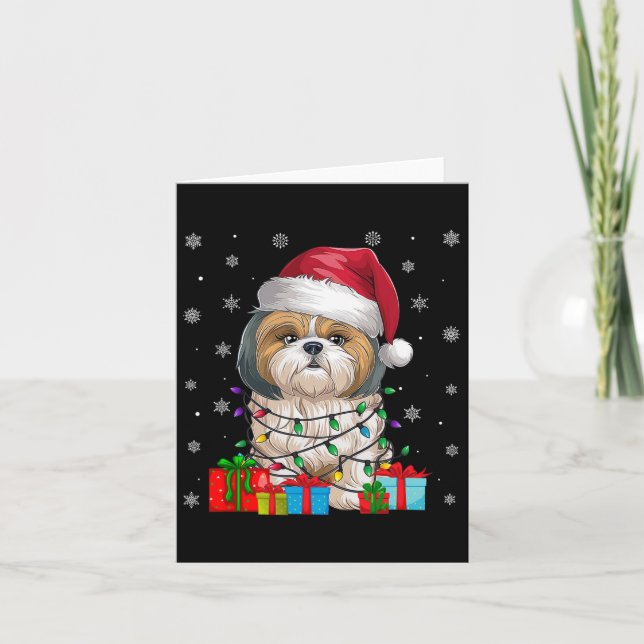 Shih Tzu Dog Ugly Xmas Lights Santa Shih Tzu Dog C Card (Front)