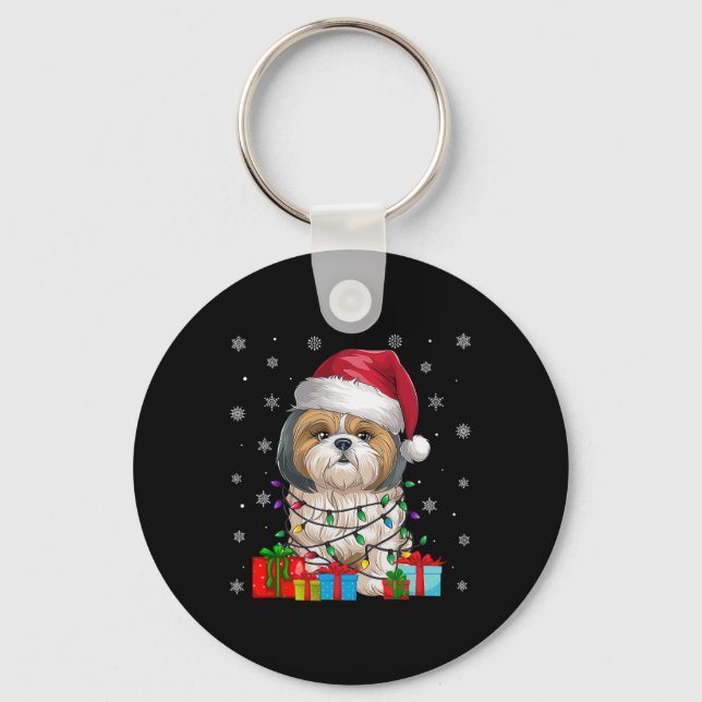 Shih Tzu Dog Ugly Xmas Lights Santa Shih Tzu Dog C Key Ring (Front)