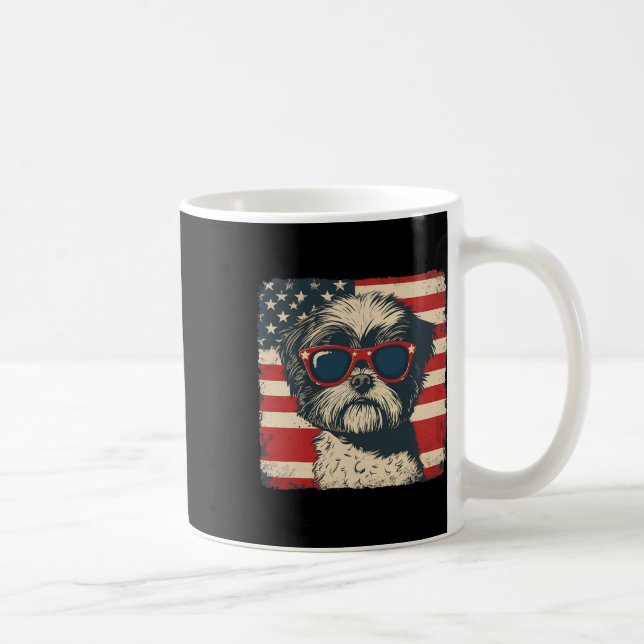 Shih Tzu Dog Usa Flag Patriotic Fourth Of July Men Coffee Mug (Right)